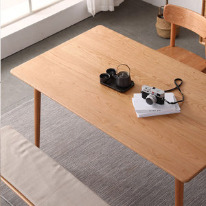 Mesa en roble rectangular de madera natural, 120x80x75cm, sala de estar, comedor, Mesa de roble - Product Image 4