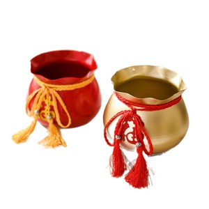 Runye Lucky <b>Money</b> <b>Pot</b> Iron Red Gold Round Desktop Decor For New Year Celebration - Product Image 5