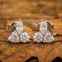Boucles d'oreilles à trois pierres en diamant de laboratoire certifié IGI, taille cœur et marquise, personnalisables en or 10K, 14K, 18K ou argent sterling 925