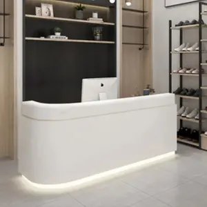 Modern Large Clinic Office Reception Counter Desk Luxury White Wooden Beauty Salon Reception Desk For Sale With Led Lighting