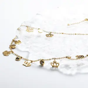 Japan and South Korea ins style elegant titanium steel jewelry hollow crown bracelet necklace set accessories wholesale