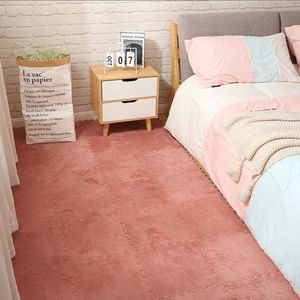 Alfombrillas de piso entrelazadas rectangulares de color sólido antideslizantes para dormitorio infantil, diseño moderno, cobertura total, fáciles de limpiar - Product Image 2