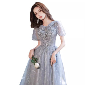 Gray And Pink Evening Gown V Neck Empire Waist Long Dress For Parties Graduations Birthday Events - Product Image 5