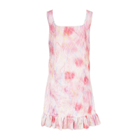 Robe d'été rose tie-dye en maille pour filles, broderie cordonnée, col carré ondulé, sans manches, ourlet à volants, style décontracté, ODM