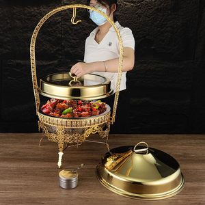 Chafing Dish de Lujo de Acero Inoxidable Dorado de Gran Capacidad (9L) con Tapa Colgante, Calentado con Alcohol, <span class=keywords><strong>para</strong></span> Hoteles, Restaurantes, Salones de Banquetes y Catering - Product Image 3