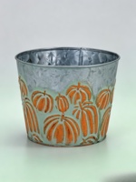 Pot Bunga Logam Galvanis Ukiran Tangan Motif Tulip Kuning 7.5 inci Carol Wholesale, Dekorasi Taman Rustic untuk Rumah
