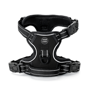 黒の反射素材オックスフォード犬用ハーネス、調節可能、引っ張り防止トレーニングハーネスセット、ソフトパッド入りペットベスト、小型犬、中型犬、大型犬用 - Product Image 1