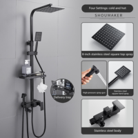 Mitigeur de douche mural en laiton style classique avec barre coulissante, pommeau carré effet pluie, jet doux, eau chaude et froide, finition céramique brossée