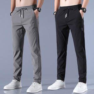 Pantalon décontracté pour hommes, couleur unie, micro-élastique, jambe droite, style coréen, grande taille, pantalon à la mode - Product Image 1