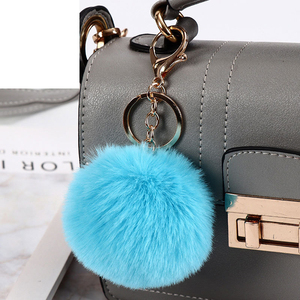 Wholesale <strong>Bulk</strong> Bag Charms Multicolor 8cm Big Rabbit Fur Ball Pom Pom <strong>Keychain</strong> for Women - Product Image 4
