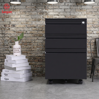 Archivador Metálico Móvil con Ruedas, 3 Cajones con Cerradura, Unidad de Almacenamiento para Oficina, Archivador Rodante de Metal con 3 Cajones