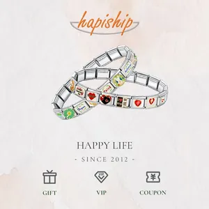 Hapiship เดซี่สีดํา 26 ตัวอักษร A-Z อิตาเลี่ยน Links Charm Fit 9 มม.สร้อยข้อมือสแตนเลสเครื่องประดับ DIY ทํา DJ006 - Product Image 6
