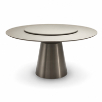 Table à manger moderne ronde en verre BRT906-1.35 1350 mm avec base en métal, table de salle à manger pour hôtel, appartement, villa