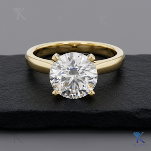 Bague de fiançailles solitaire en diamant de laboratoire taille ronde, 4 griffes, bord fin, en or massif, bijoux de mariée raffinés pour femme, cadeau B2B - Product Image 1