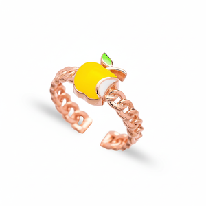 Bague réglable de fruits de conception de pomme jaune en gros bijoux en argent sterling 925 à la mode conception mignonne bijoux en argent sterling 925 - Product Image 2