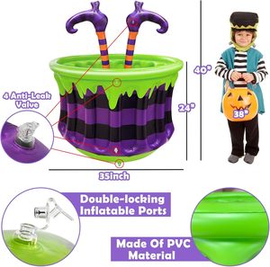 JOSEN Halloween : Refroidisseur de boissons flottant gonflable en forme de pattes de sorcière et chaudron, avec LED solaire, écologique, 100x60cm - Product Image 4