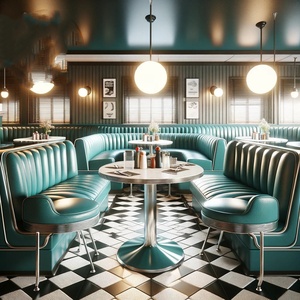 Ensemble de meubles de restaurant américain rétro des années 1950 <span class=keywords><strong>canapé</strong></span> en demi-cercle table de stand en bois incurvé avec chaises pour restaurant - Product Image 2