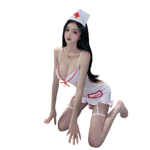 Disfraz de <span class=keywords><strong>Enfermera</strong></span> Sexy, Falda Abierta Erótica, Vestido para el Hogar, Transparente, para Mujeres Maduras, Encaje, Spandex, Ecológico, Transpirable - Product Image 4