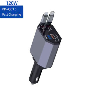 120W nuevo cargador de coche retráctil rápido 4 en 1 PANTALLA Digital LED tipo C cargador PD ajuste de dirección QC3.0 cargador para teléfono - Product Image 1