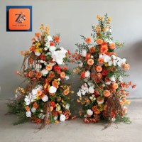 Composition florale d'angle artificielle personnalisée, style vintage, orange et blanche, pour toile de fond de mariage, arche florale, décoration de scène, banquets et événements
