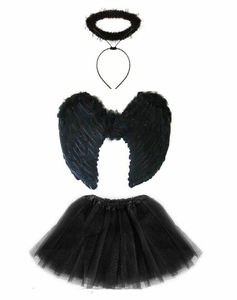 Vestito <span class=keywords><strong>da</strong></span> <span class=keywords><strong>fata</strong></span> nero di Halloween nero angelo <span class=keywords><strong>fata</strong></span> <span class=keywords><strong>ali</strong></span> e aureola Set Costume in maschera - Product Image 1