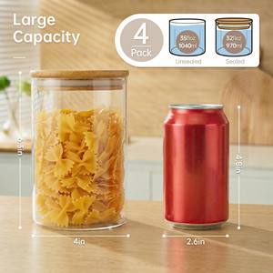 <b>Glass</b> Storage Jars with Bamboo Lid Cylinder Cereal <b>Container</b> Kitchen tank <b>Glass</b> Jar - Product Image 3