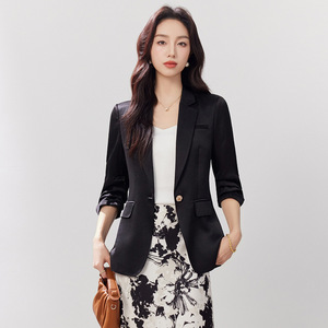 Women's Blazer Solid Color Pearl Button Slim Fit Professional Elegant Top Spring Summer 2026 Acetate Drape - Product Image 2