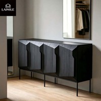 Buffet moderne géométrique à 4 portes en bois foncé, meuble de rangement, décoration de salon, credenza, meubles de maison