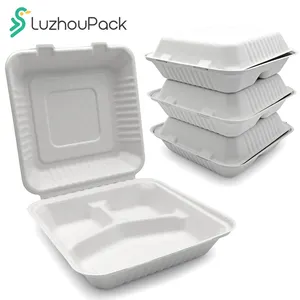 LuzhouPack Embalagem de polpa de bagaço biodegradável descartável compostável Eco Food para levar recipiente de embalagem