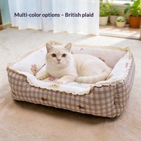 Lit pour chat à motif écossais de dessin animé, style canapé en velours laiteux, lit pour animaux de compagnie chaud rembourré en coton PP, pour petits chiens et chiots, usage intérieur
