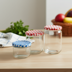 Screw <b>Top</b> Glass Jar 250ml <b>Checkered</b> Lid Storage Bottle - Product Image 3