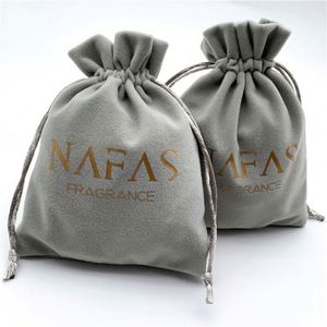 QC Brand Grey Reusable Plush Velvet Perfume Gift <b>Drawstring</b> <b>Bag</b> Protective <b>Canvas</b> Pouch Rope Handle 13x16cm for Cosmetics - Product Image 1