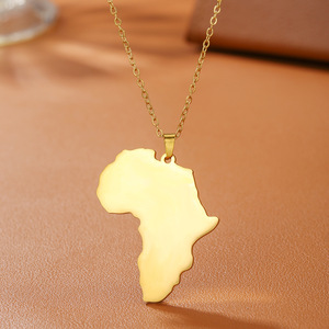 Collier avec carte de l'Afrique en acier inoxydable, pendentif plaqué or 18 carats, bijoux unisexe, cadeau - Product Image 2