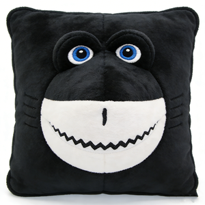 Customized Shark plush pillow, Square shark cushion, Black <b>white</b> shark <b>throw</b> pillow, Shark face plush toy - Product Image 1