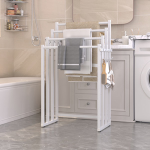 Đứng miễn phí 4-Tier chống gỉ <span class=keywords><strong>Rack</strong></span> khăn cho phòng tắm với Hooks - Product Image 5