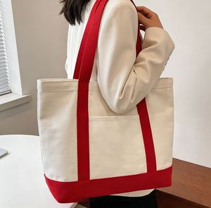 Custom <b>Large</b> Blank Reusable Canvas Cotton Tote <b>Bags</b> with Handles Letter Pattern Zipper Closure for Grocery Beach & <b>Gift</b> Use - Product Image 2