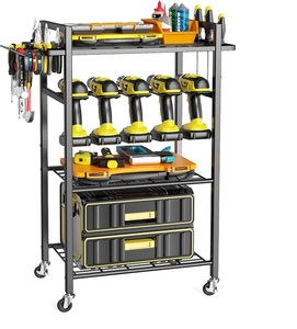 Power Tool Organizer <strong>4</strong> Layer Heavy Duty Metal Power Tool Storage <strong>Rack</strong> with Wheel Floor Rolling Storage Cart on Wheels - Product Image 1