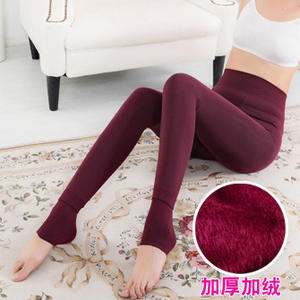 Al por mayor Leggings térmicos opacos de cintura alta sin pies con forro de felpa para mujer, tipo calcetín - Product Image 2