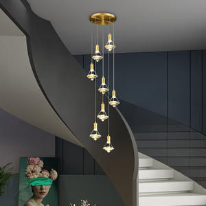 Candelabro de cobre Lámpara bar mesita de noche comedor forma de triángulo Cristal simple luz colgante para escaleras - Product Image 4