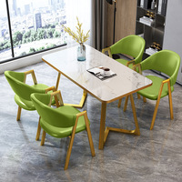 Ensembles de Tables à Manger Nordiques Modernes en Bois Compactes et Abordables avec Plateaux en Pierre Frittée, 6 Chaises, Ensemble de Table et Chaises de Salle à Manger d'Hôtel en Marbre, 4 Meubles