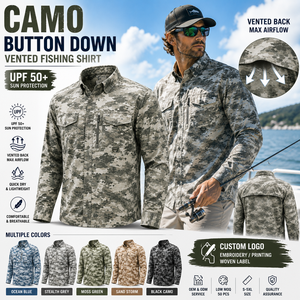 OEM Manufacturer Custom UPF 50+ Long Sleeve Quick Dry Sun Protection Camo Button Down Vented Fishing Shirt Outdoor Workwear - Product Image 1