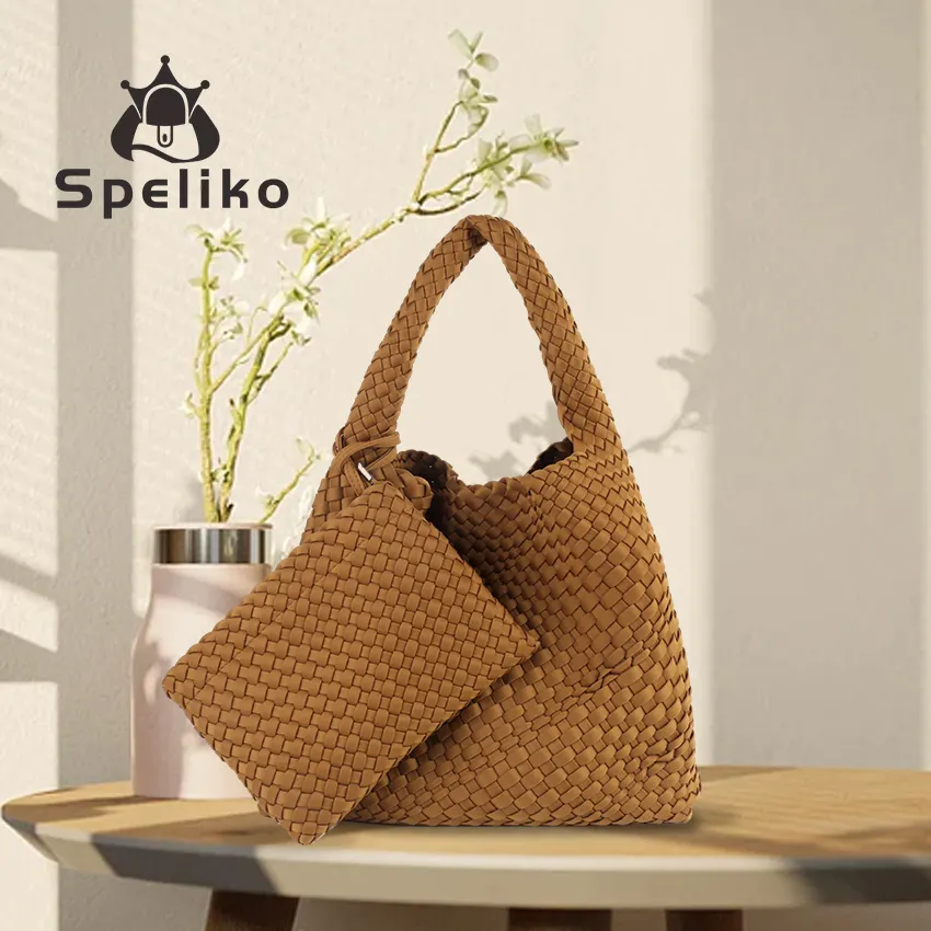 Neoprene Woven Bag Customized Two Size Designer/Luxury Waterproof Handbag Beach Plaited Handmade Tote Weave Bag