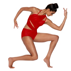 <span class=keywords><strong>Justaucorps</strong></span> lyrique asymétrique MiDee pour femmes adultes avec bretelles fines, accents en maille croisée pour la scène et l'entraînement - Product Image 3