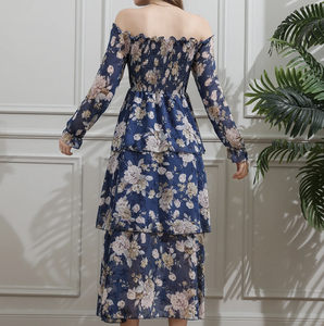 Nhà sản xuất đầm nữ, đầm voan hoa dài tay cổ V, đầm maxi boho in họa tiết tùy chỉnh mùa hè - Product Image 2