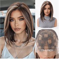 Perruque Bob Lace Front en Cheveux Humains Naturels, Coupe Bob Ondulée, Douce et Respirante, Bonnet Petit Format, Vente en Gros