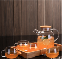 Théière en verre transparent de 900 ml avec filtre à infuseur floral et couvercle en bambou, théière épaissie