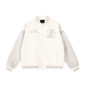 Customizable Heavy Embroidered Woolen Baseball <b>Jacket</b> Coat Men Spring Wear College Style Handsome Splicing <b>Pilot</b> <b>Jacket</b> - Product Image 4