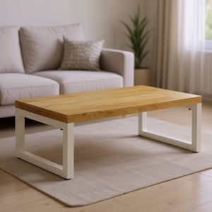 Solid Mango Wood And White Steel Coffee <b>Table</b> Modern Design Living Room Furniture Durable Natural Finish - Product Image 2