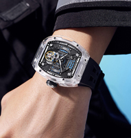 Nuevo Reloj Mecánico de Lujo para Hombre, Diseño de Esqueleto, Automático, Tourbillon, Transparente, Estilo Barril