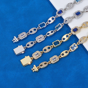 8mm Mariner Link Moissanite <b>Bracelets</b> Multi Hue Gem Gold Over 925 Silver Stone Studded Spring Lock Hip Hop Custom Suppliers B2B - Product Image 3